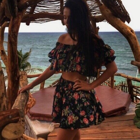 Free People BLK Floral Flowy Short Set Cottagecore Summer Festival XS Coquette - Picture 4 of 12